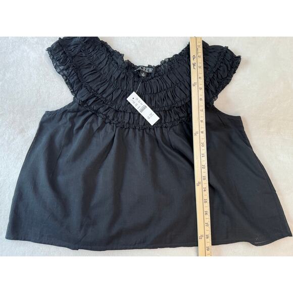 J Crew Black Top Sleeveless Tank Ruffled Shell Cropped Blouse M NWT - Picture 7 of 8
